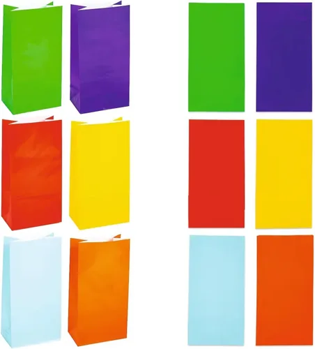 Bolsas de papel de colores surtidos, 5 x 10 pulgadas (paquete de 12), perfectas para recuerdos de fiesta, golosinas de clase, productos para hornear