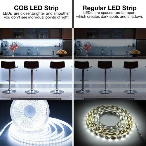 Miniatura 5 de DAYBETTER 16.4FT Tira de luces LED COB regulable, luces LED de alta luminosidad, 6500K blanco brillante de luz diurna, 24V, 140 LEDs, cinta LED Luz