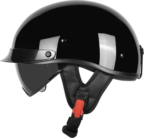 Miniatura 10 de Medio casco de motocicleta con visera para adultos y jóvenes, cascos retro aprobados por DOT para hombres y mujeres, compatibles con ciclomotor