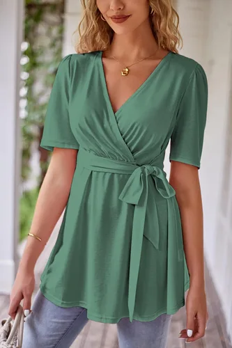 Miniatura 2 de LAISHEN Camisas de maternidad para mujer, manga corta, con lazo frontal, para maternidad