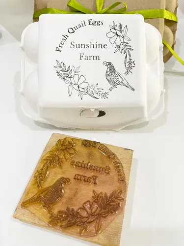 Miniatura 5 de Sello de goma personalizado con huevo de codorniz – Sello de cartón de huevo de codorniz fresco, sello de granja (2 x 2 pulgadas)