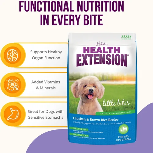 Miniatura 3 de Health Extension Little Bites Alimento Seco para Perros para Razas Toy y Pequeñas, Receta de Pollo y Arroz Integral, con Probióticos