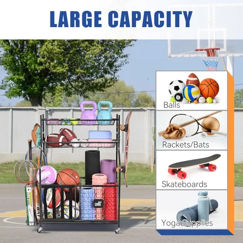 Miniatura 2 de Mythinglogic - Organizador de equipo deportivo para garaje, almacenamiento de béisbol de gran capacidad, organizador deportivo para garaje