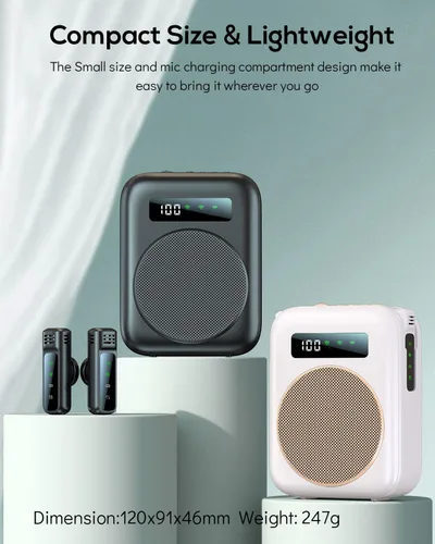 Miniatura 7 de Micrófono inalámbrico con amplificador de voz, amplificador de voz portátil de 2000 mAh, altavoz Bluetooth recargable con 2 micrófonos de solapa