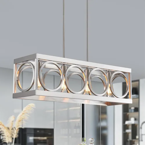 Miniatura 12 de XINGQI Lámpara de araña rectangular moderna, iluminación de isla de cocina de granja, accesorio de luz colgante industrial rústico de 4 luces