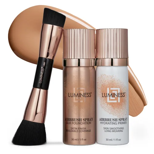 Miniatura 28 de LUMINESS Silk Airbrush Spray Foundation Kit de 3 piezas – base, prebase y brocha de maquillaje en ángulo de doble cara – Cobertura modulable