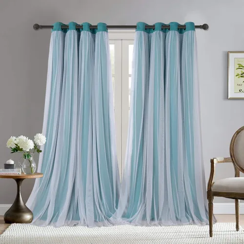 Miniatura 45 de BONZER Cortinas opacas con superposición transparente, mezcla y combina paneles de ventana de doble capa con aislamiento térmico para sala de estar