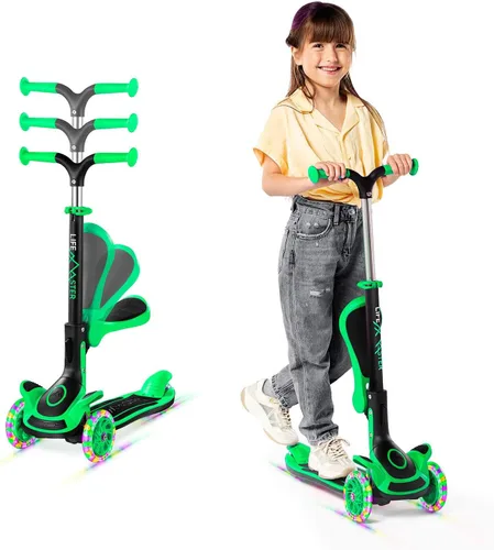 Scooter de 3 ruedas para niños con asiento plegable, altura ajustable del manubrio, juguete de paseo inclinado para conducir para niños a partir de