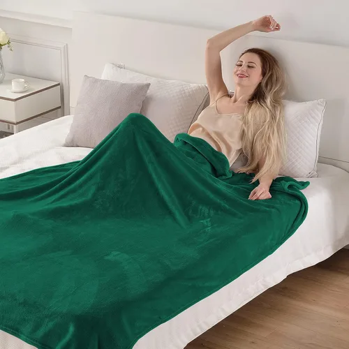 Miniatura 4 de SOCHOW Manta de franela de forro polar, tamaño individual, para todas las estaciones, ligera, súper suave y acogedora para cama o sofá, color verde