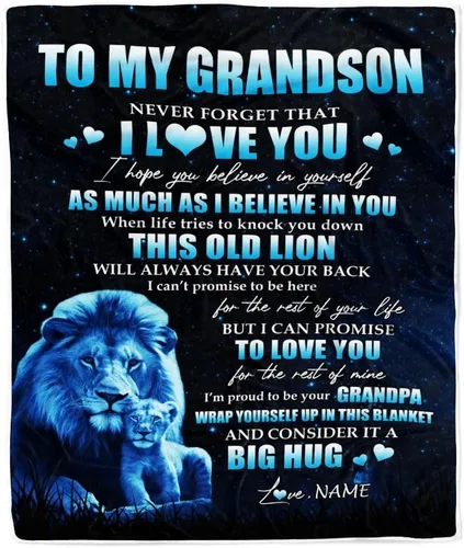 Miniatura 25 de Manta personalizada con texto en inglés «To My Grandson from Grandma Grandpa You Will Never Lose Lion Nison», manta de forro polar personalizada