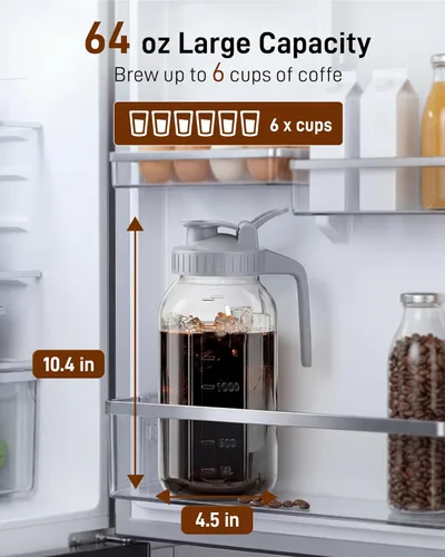 Miniatura 4 de Cafetera fría – 2 cuartos de galón de acero inoxidable con filtro de acero inoxidable de 64 onzas, jarra de cerveza fría, sin fugas, cafetera fría