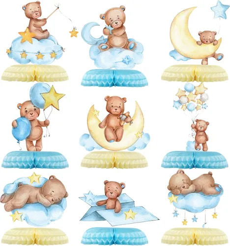 9 piezas de centro de mesa de oso para baby shower para niños, decoración de fiesta de niños, recortes de globos de oso pequeño, decoración de mesa