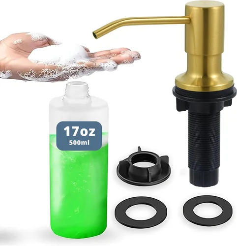 Miniatura 13 de SBEN Juego de dispensador de jabón de cocina empotrado (botella recargable grande de 17 oz incluida) - Dispensador de jabón de acero inoxidable