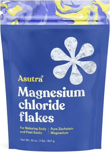 Miniatura 10 de Asutra Copos de cloruro de magnesio de lavanda para baño, fuente pura de Zechstein, copos de magnesio para remojo de baño, pies y cuerpo, 2 libras