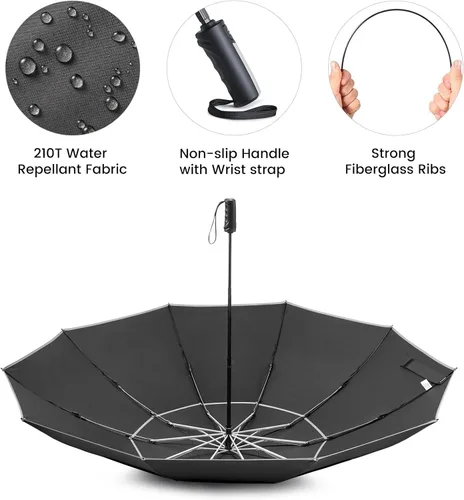 Miniatura 8 de G4Free 54/62 Inch Windproof Inverted Umbrella with Reflective Stripe Large Compact Reverse Golf Umbrella for Rain 10 Ribs Double Canopy Travel
