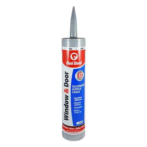 Red Devil 084650 - Calafateo y sellador acrílico de silicona para ventanas y puertas, gris, 100% impermeable, pintable, 10.1 onzas, paquete de 1,
