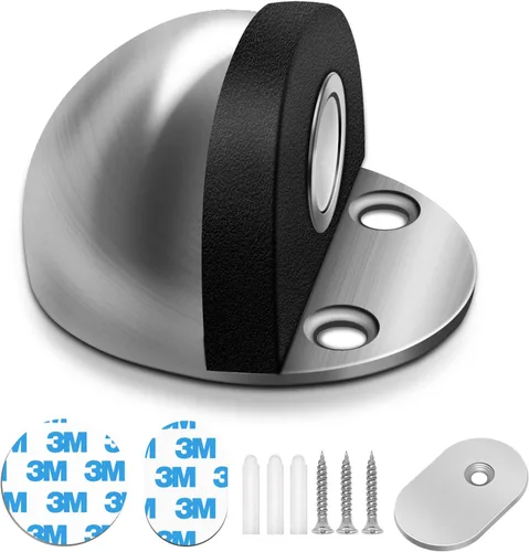 Miniatura 12 de HUTLON Topes de puerta, paquete de 2, tope magnético de puerta, autoadhesivo, negro para montaje en suelo, soporte magnético para puerta