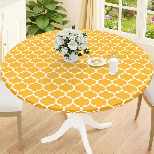 Miniatura 38 de Smiry Mantel redondo de pícnic, fundas de mesa elásticas impermeables para mesas de 18 a 24 pulgadas, manteles de vinilo con parte trasera