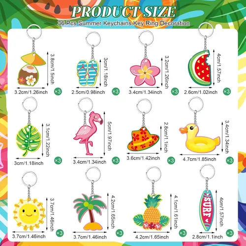 Miniatura 2 de Janmercy 36 llaveros de verano a granel hawaiano Luau recuerdo de fiesta flamenco piña llavero de playa lindo llavero tropical hawaiano para verano