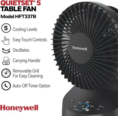 Miniatura 2 de Honeywell QuietSet 5 Ventilador de mesa oscilante, negro, ventilador personal y pequeño con funcionamiento silencioso y 5 niveles de potencia