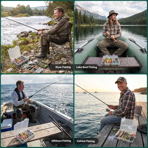 Miniatura 4 de Kit de caja de aparejos de pesca con libro de técnicas de pesca, juego de 142 señuelos que incluye enchufes, cuchara, ganchos y accesorios,
