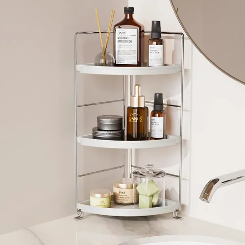 Organizador de encimera de baño de 3 niveles, organizador de baño de plástico, bandeja de tocador de maquillaje de instalación sin herramientas,