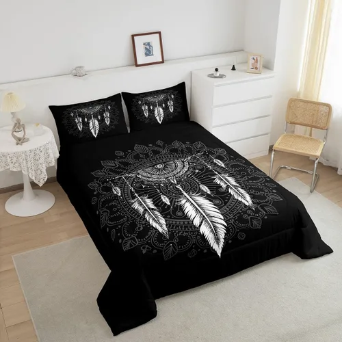 Miniatura 4 de Erosebridal - Juego de edredón atrapasueños tamaño Queen, juego de ropa de cama boho con plumas, juego de colcha mandala para niños, niñas y Ww2707