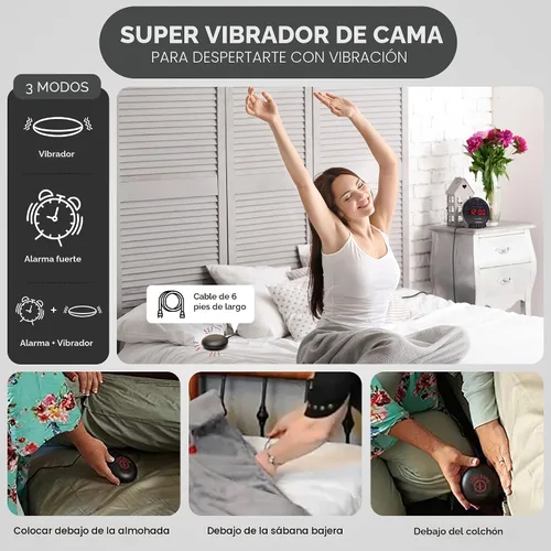 Miniatura 2 de Sonic Bomb - Reloj despertador doble extra fuerte con vibrador de cama, negro Sonic Alert vibrante, para personas de sueño pesado, batería