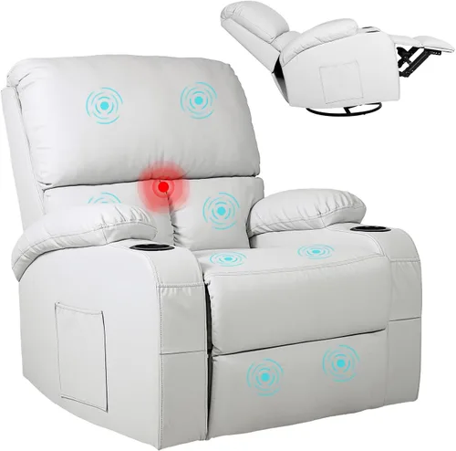 Miniatura 12 de LEVELEVE Silla reclinable mecedora, silla reclinable de masaje con masaje por vibración y calor, sillas reclinables giratorias de 360°, sala