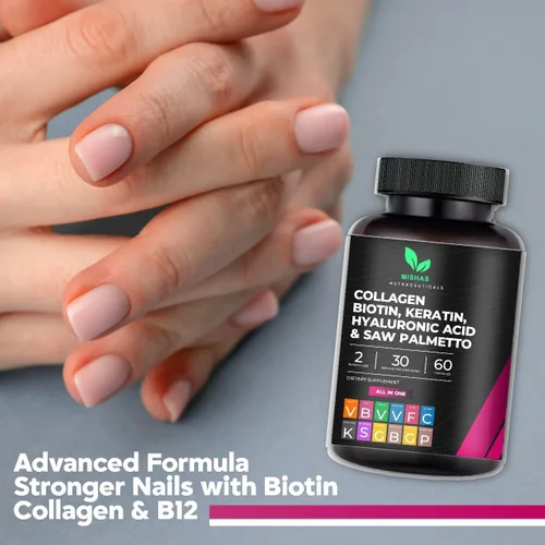 Miniatura 7 de Multi Collagen Hair Pills – Biotina 10,000 mcg, queratina y ácido hialurónico – Crecimiento del cabello – Piel y uñas Vitaminas y bloqueador de DHT