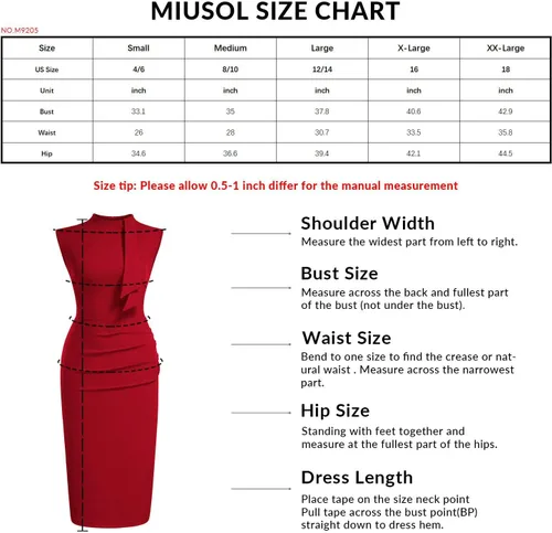 Miniatura 6 de Miusol - Vestido tubo de cóctel estilo retro de los años 1950, diseño con vuelos y medio cuello para mujer