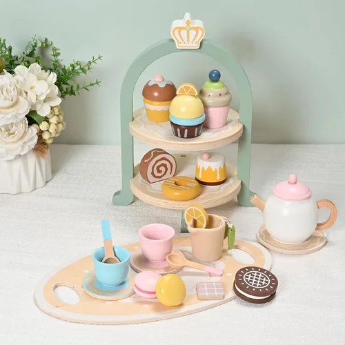 Miniatura 8 de 15 piezas de juego de té de madera para niñas pequeñas, MONT PLEASANT juguetes de madera, juego de té para niños pequeños, accesorios de cocina