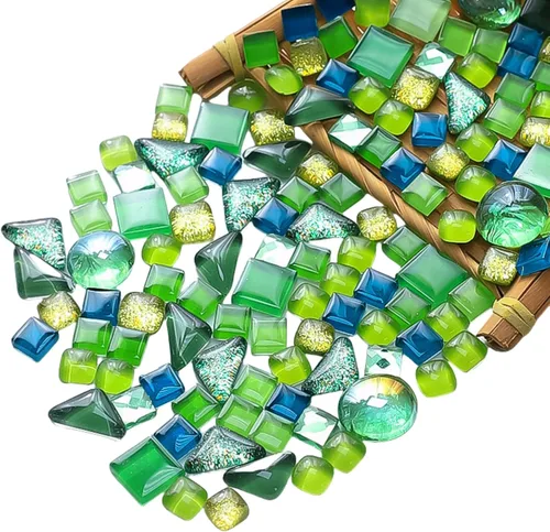 Miniatura 10 de Azulejos de mosaico de cristal irregulares de 17.64 oz de colores mixtos, pequeños mosaicos de bricolaje para niños, manualidades de cristal hechas