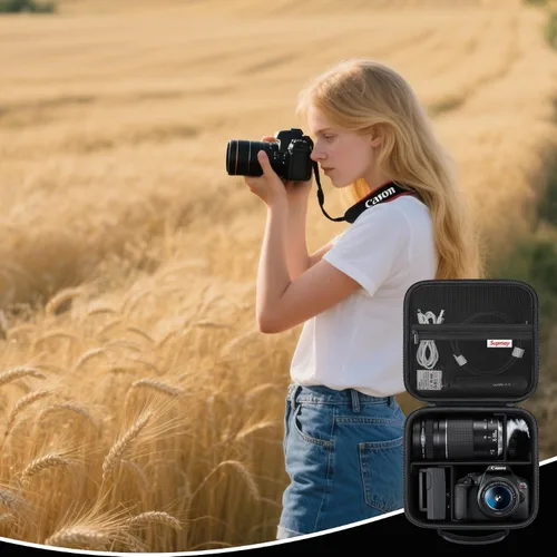 Miniatura 8 de Funda rígida de transporte para Canon EOS Rebel T7 / T8i / T5 / R50 / R100 / T6 / R8 / R10 / R5 Mark II / R7 / R5 / T100 DSLR cámara, lente, trípode