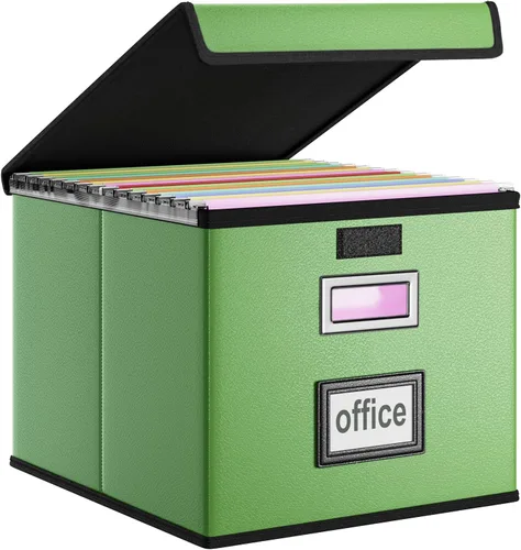 Miniatura 10 de Caja Organizadora de Archivos con Tapa, Caja Organizadora Plegable de Cuero Sintético para Carpetas Colgantes con Rieles de Plástico, Cajas (cuero)