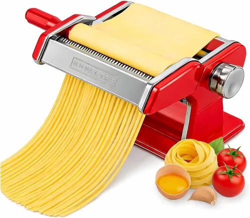 Miniatura 10 de Nuvantee Máquina para hacer pasta con 7 ajustes de grosor ajustables, 2 en 1 para hacer fideos con rodillos y cortador, hacer espaguetis, Plateado