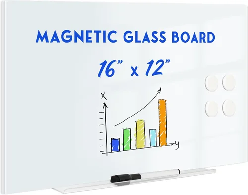 Miniatura 12 de Pizarra blanca magnética de vidrio para pared, pizarra de borrado en seco de vidrio de 16 x 12 pulgadas, pizarra blanca grande sin marco