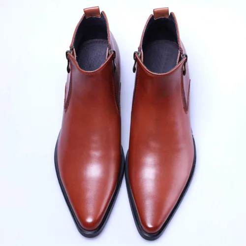 Miniatura 6 de Santimon Botas de Tobillo de Cuero Genuino para Hombre, con Cremallera, Puntera Puntiaguda, Botas Casuales de Moda