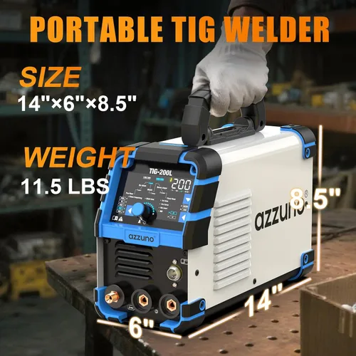 Miniatura 7 de AZZUNO Soldador TIG de 200 A con pulso frío, 5 en 1 DC HF TIG/TIG de pulso/TIG frío/TIG puntual/STICK, 110V y 220V de doble voltaje, soldador TIG