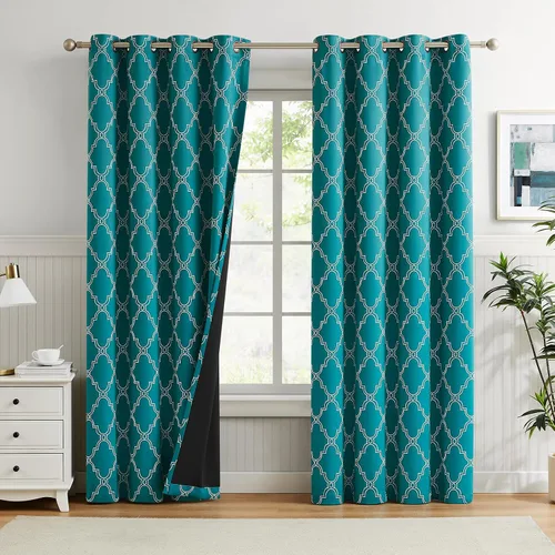 Miniatura 28 de Melodieux Cortinas 100% opacas de 96 pulgadas de largo para sala de estar, dormitorio estilo marroquí, aislamiento térmico, ahorro de energía