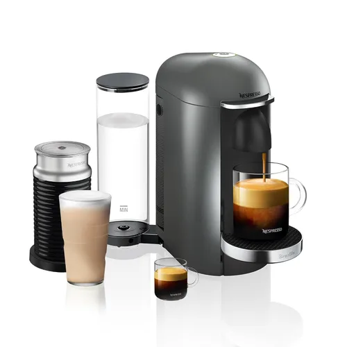 Nespresso Vertuo Plus Deluxe Cafetera de Café y Espresso de Breville, Titan con Espumador de Leche Aeroccino