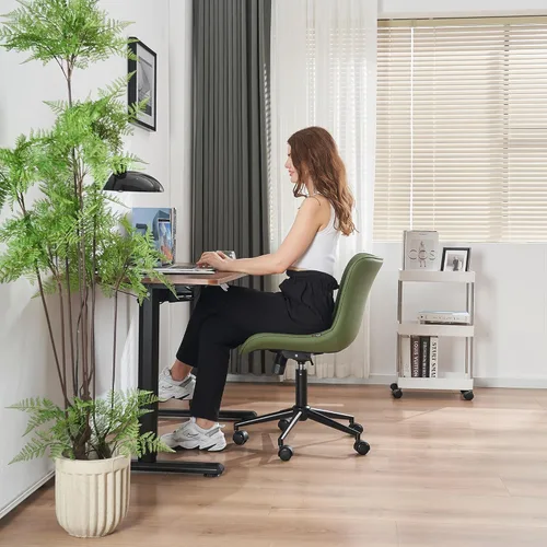 Miniatura 7 de YOUNIKE Silla de Escritorio de Oficina en Casa sin Brazos con Ruedas Silla de Tocador Compacta y Cómoda con Respaldo Ajustable Moderna Pequeña Verde