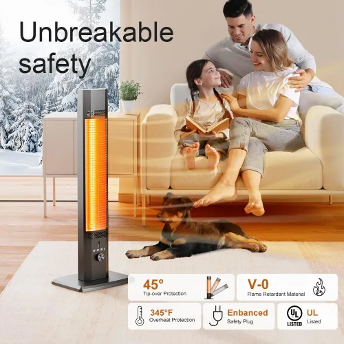 Miniatura 8 de Calentador para exteriores, 44 pulgadas, calefacción infrarroja de 1500 W con 9 niveles de calor para dormitorio