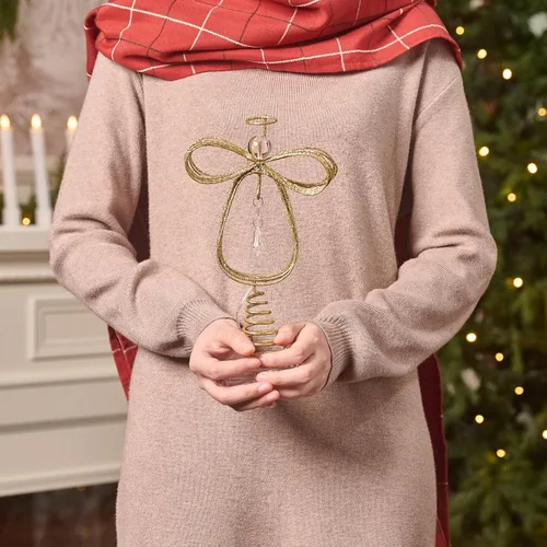 Miniatura 6 de Valery Madelyn Adorno de Ángel Iluminado para la Punta del Árbol de Navidad con Temporizador, Ángel Pequeño de Metal Dorado Preiluminado de 10