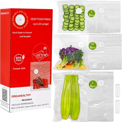 20 bolsas reutilizables de sellado al vacío para alimentos, compatibles con la mayoría de selladores al vacío de mano, sin BPA, bolsas Sous Vide,