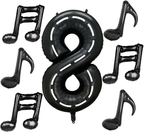 Miniatura 22 de 10 piezas de globos de nota musical negros de Mylar de 17 pulgadas, globos de feliz cumpleaños, globos de música para usar en cumpleaños, fiesta