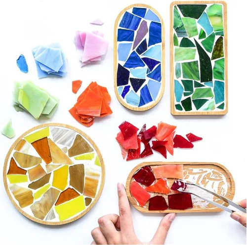 Miniatura 4 de Hojas de mosaico de vidrio teñido mixto de 7 onzas, azulejos de mosaico de vidrio roto grandes para manualidades, suministros de mosaico de pared