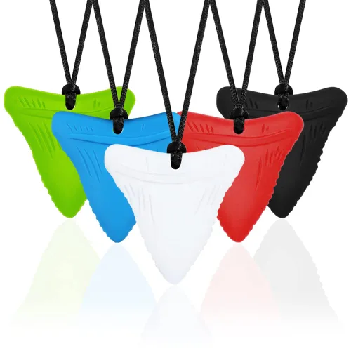 5 collares sensoriales masticables para niños sensoriales, collar de diente de tiburón, tratamiento de mordida de uñas para niños y adultos, YQZIYOU