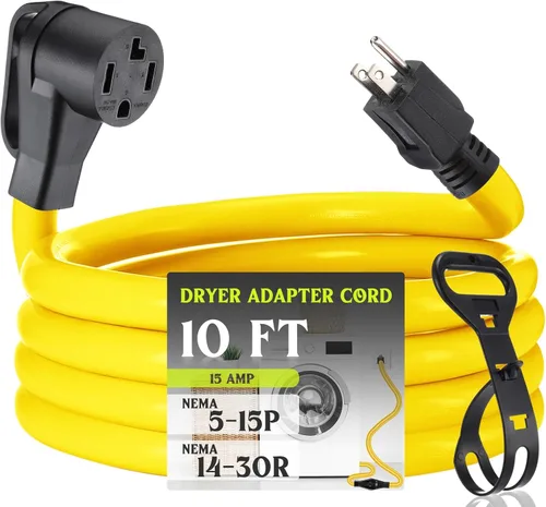 Miniatura 12 de Kanayu Cable adaptador de secadora NEMA 5-15P a 10-30R 15 amperios 1 pie NEMA 5-15P macho a 10-30R hembra adaptador de corriente 15 amperios 3