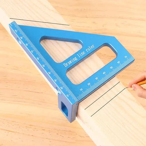 Miniatura 9 de Regla de medición imperial 3D multiángulo, transportador cuadrado de carpintería de aleación de aluminio de 45/90 grados, regla triangular